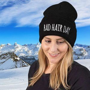 NEW "BAD HAIR DAY" LOGO KNIT BEANIE HAT EMBROIDERED CAP